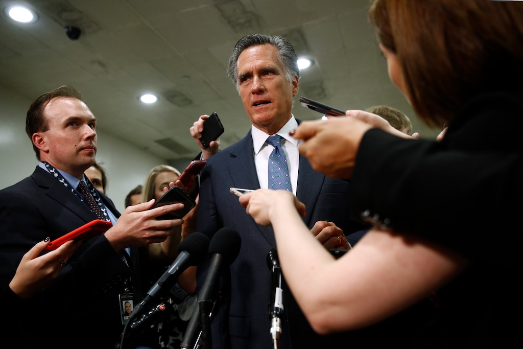 (Patrick Semansky | AP) In this May 21 photo, Sen. Mitt Romney, R-Utah, speaks to reporters after a classified members-only briefing on Iran, Capitol Hill in Washington.
