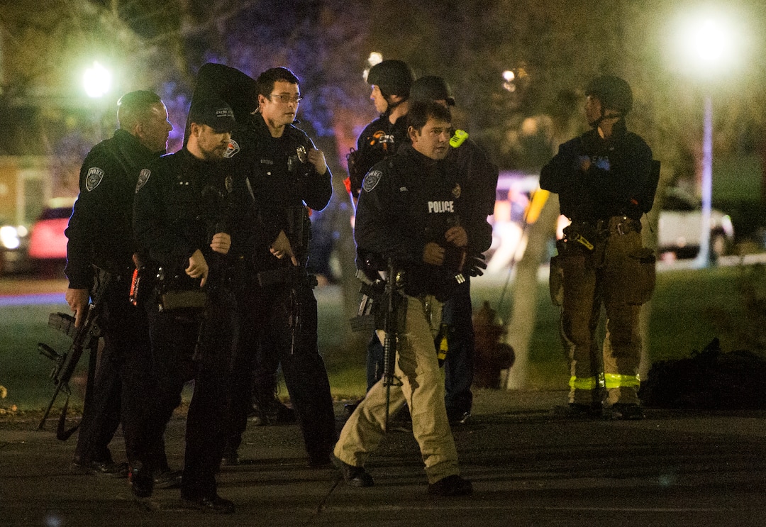 (Rick Egan  |  The Salt Lake Tribune) Police search for a gunman near Red Butte Garden on the University of Utah campus Monday, Oct. 30, 2017.