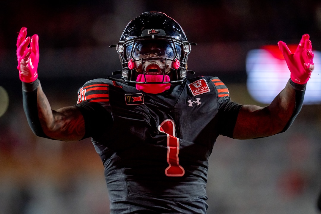 (Trent Nelson  |  The Salt Lake Tribune) Utah Utes running back Wayshawn Parker (1) celebrates a first down as Utah hosts Houston, NCAA football at Rice-Eccles Stadium in Salt Lake City on Saturday, Oct. 24, 2026.