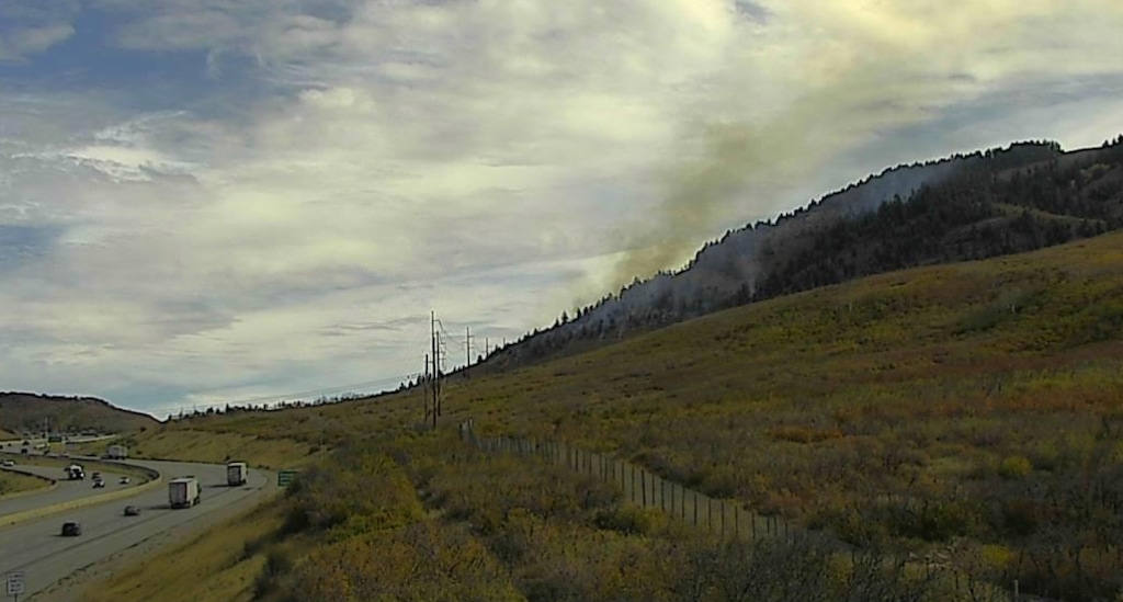 (Utah Department of Transportation) A traffic camera on Interstate 80 in Parleys Canyon captured images of smoke in the Parleys Summit area on Sunday, Oct. 18, 2026. The smoke was from a prescribed fire, clearing vegetation.