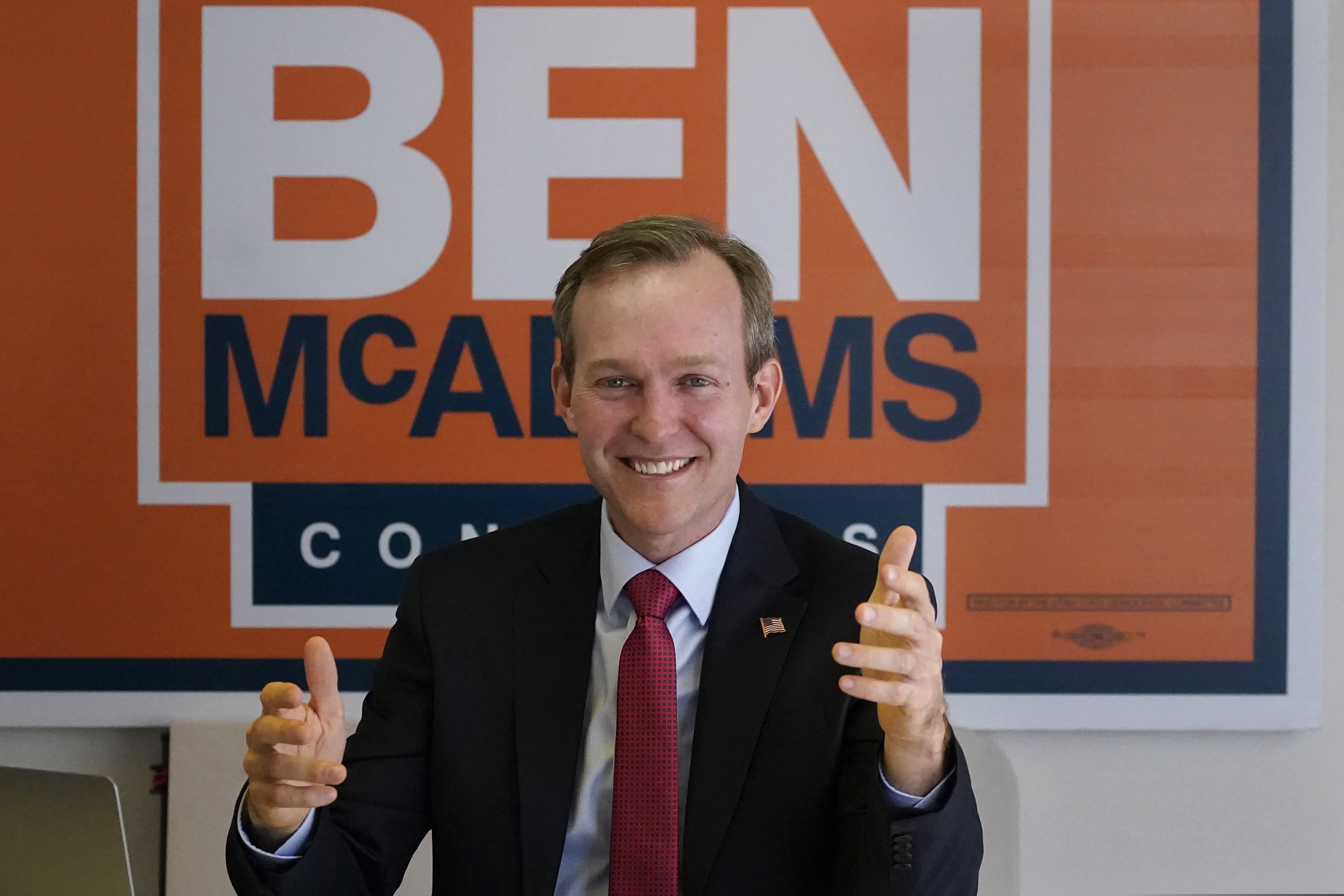 FILE - In Oct. 28, 2020, file photo, Rep. Ben McAdams, D-Utah, speaks following a news conference in Salt Lake City. (AP Photo/Rick Bowmer)