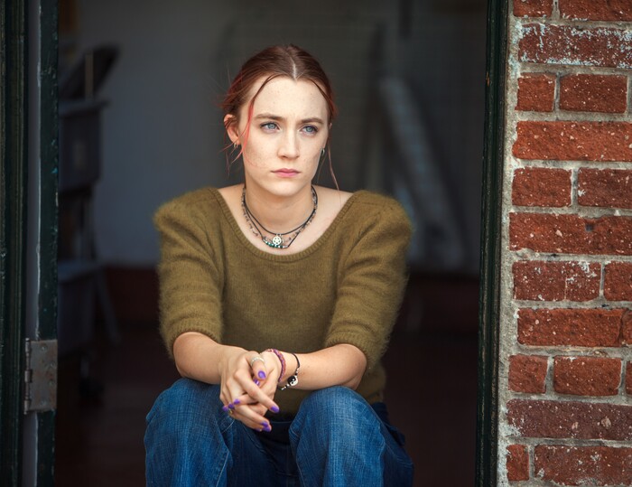 This image released by A24 Films shows Saoirse Ronan in a scene from "Lady Bird." (Merie Wallace/A24 via AP)