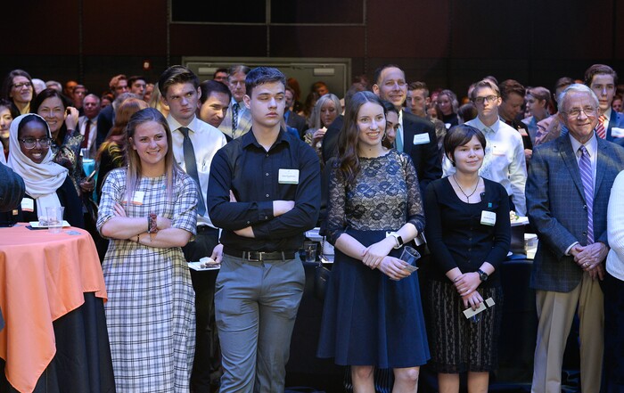 (Francisco Kjolseth  |  The Salt Lake Tribune)  Students gather at the Black Box Theater inside the Eccles on Thursday, April 19, 2018, before a chance to watch Hamilton with a legislator or political leader after participating in a letter writing initiative. 