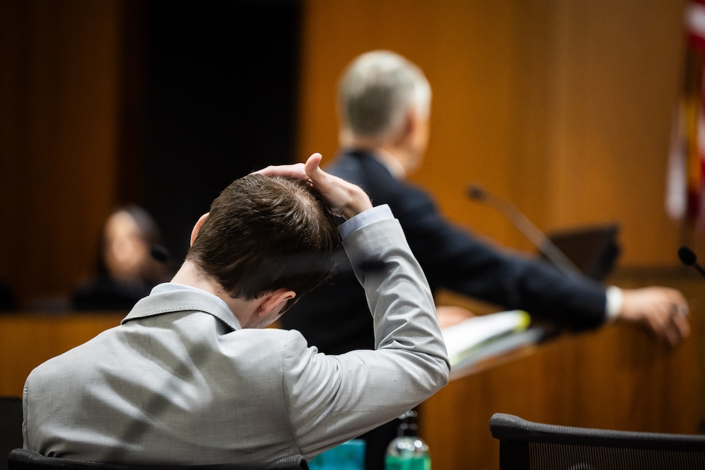 (Tess Crowley | Pool) Tyler Robinson, accused in the fatal shooting of Charlie Kirk, listens as defense attorney Michael Burt speaks during a preliminary hearing at 4th District Court in Provo on Friday, July 10, 2026.