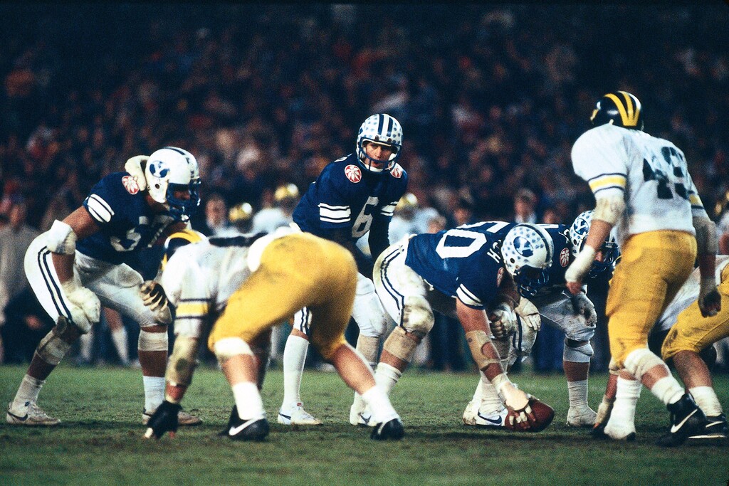 BYU vs Michigan - Holiday Bowl and National Championship, San Diego, California (CA). 6 Robbie Bosco. 50 Trevor Matich. 57 Robert Anae. December 23, 1984. BYU-21, Michigan-17Courtesy Mark Philbrick  |  BYU
