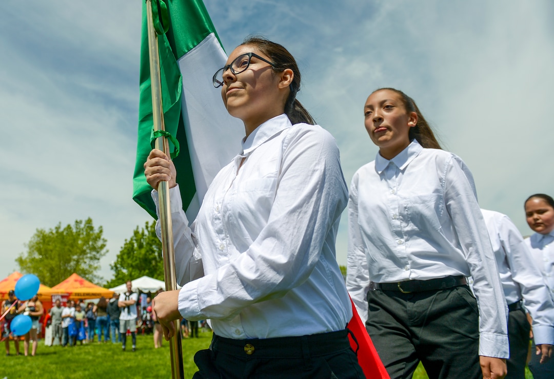 (Leah Hogsten  |  The Salt Lake Tribune) Escolta de Mexico, or the honor guard presents the colors of the Mexican Flag at the Cinco de Mayo Celebration, Saturday, May 5, 2018 at Centennial Park in West Valley City.