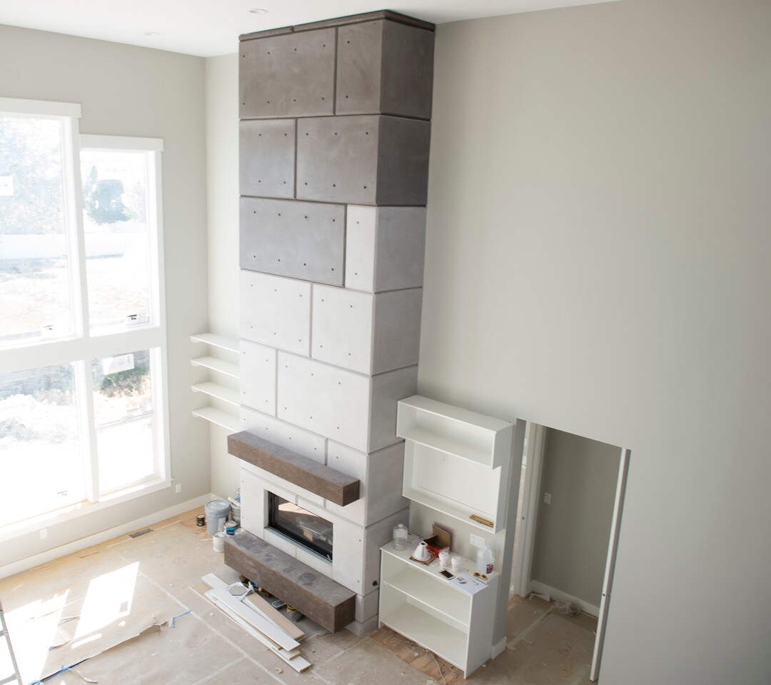 (Rick Egan  |  The Salt Lake Tribune)    Floor to ceiling fireplace in a custom home in Riverton, Monday, Sept. 24, 2018.