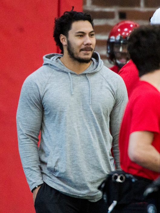 (Rick Egan The Salt Lake Tribune) Former BYU linebacker Francis Bernard was in attendance for Utah's opening day of spring football practice on Monday. Bernard, who did not play for the Cougars in 2017 after redshirting due to personal reasons, was eventually granted his release from BYU last fall.