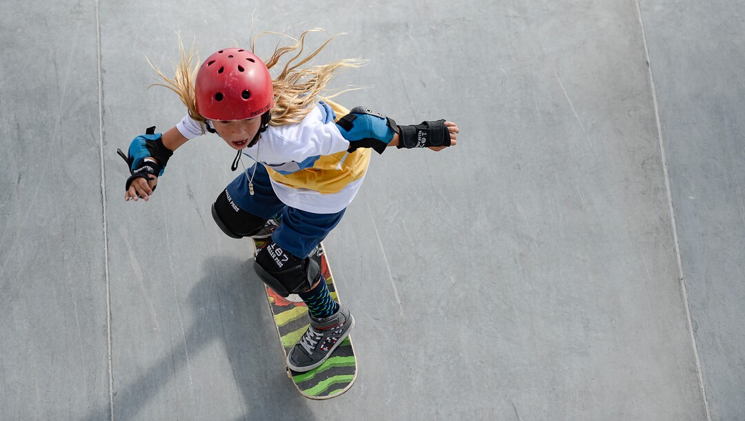 (Francisco Kjolseth  |  The Salt Lake Tribune)  Terje Lamont, 7, drops in for the community skate portion during a first look at the new Vans - Utah Sports Commission Skatepark at the Utah State Fairpark on Tuesday, Sept. 3, 2019.