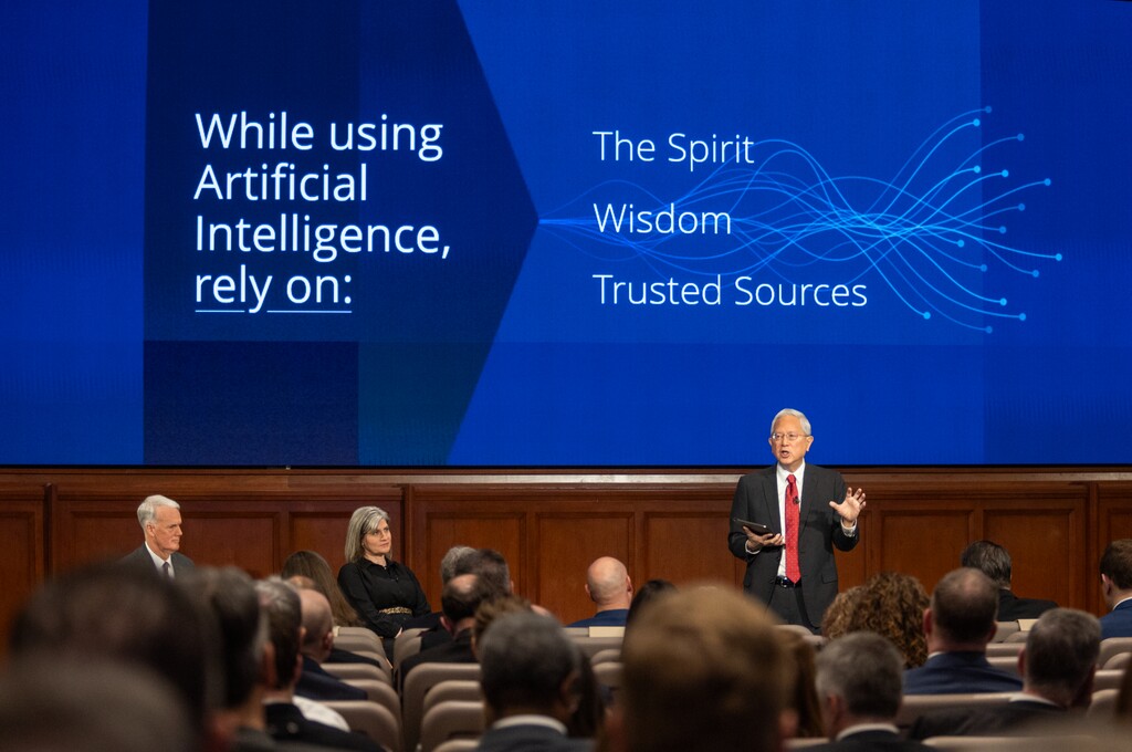 (The Church of Jesus Christ of Latter-day Saints) Apostle Gerrit W. Gong speaks about artificial intelligence to church employees in 2024.