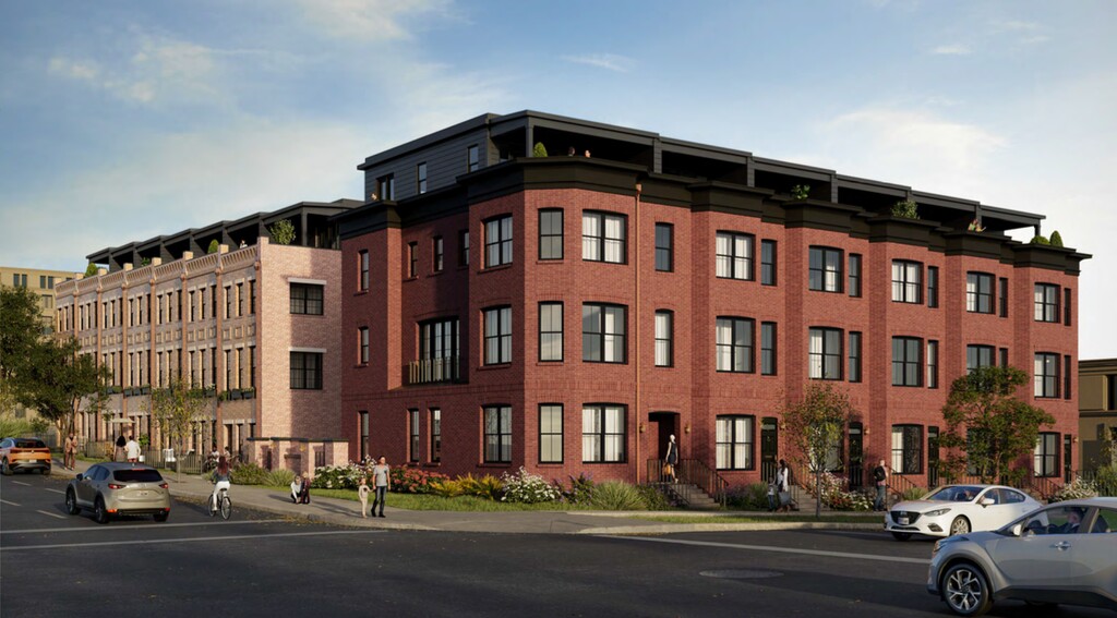 (Di'velept Design via Salt Lake City) Rendering of a new 20-unit town home project proposed at approximately 910 E. 400 South in Salt Lake City.