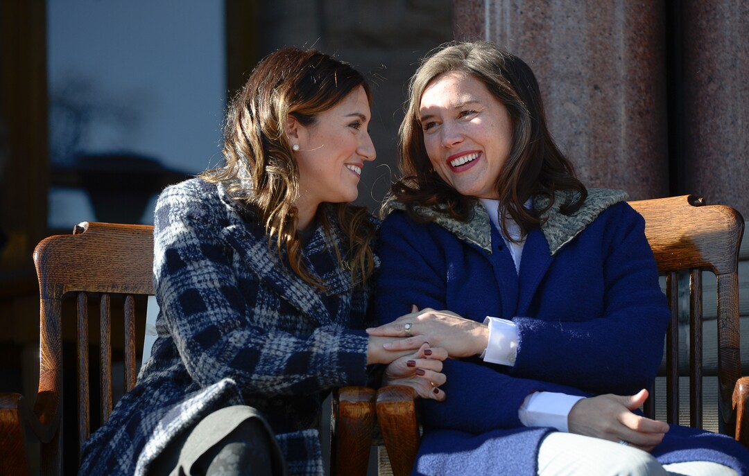 (Francisco Kjolseth  |  The Salt Lake Tribune) Council member Ana Valdemoros, left, and soon to be sworn in as Mayor of Salt Lake City, Erin Mendenhall, embrace prior to inauguration ceremonies at Salt Lake City Hall on Monday, Jan. 6, 2020.