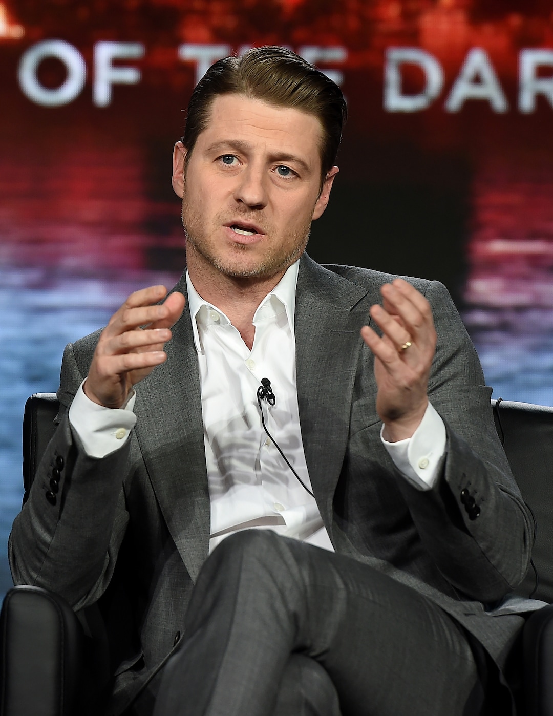 (Photo courtesy Frank Micelotta/Fox/PictureGroup) “Gotham” star Ben McKenzie takes questions from members of the Television Critics Association.