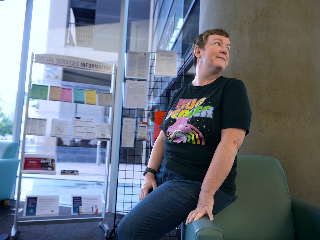 (Leah Hogsten | The Salt Lake Tribune) Nicole Campolucci in the Salt Lake City Library, June 12, 2023. Campolucci is a licensed clinical social worker, and helps connect people experiencing homelessness with available resources.