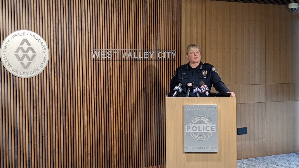 (Paighten Harkins | The Salt Lake Tribune) West Valley City Police Chief Colleen Jacobs addresses reporters during a Dec. 2, 2021, news conference after a A WVCPD detective and Unified police officer were injured during a shootout with a suspect on Dec. 1, 2021. The suspect, 20-year-old Anei Joker, died. The officers are recovering.