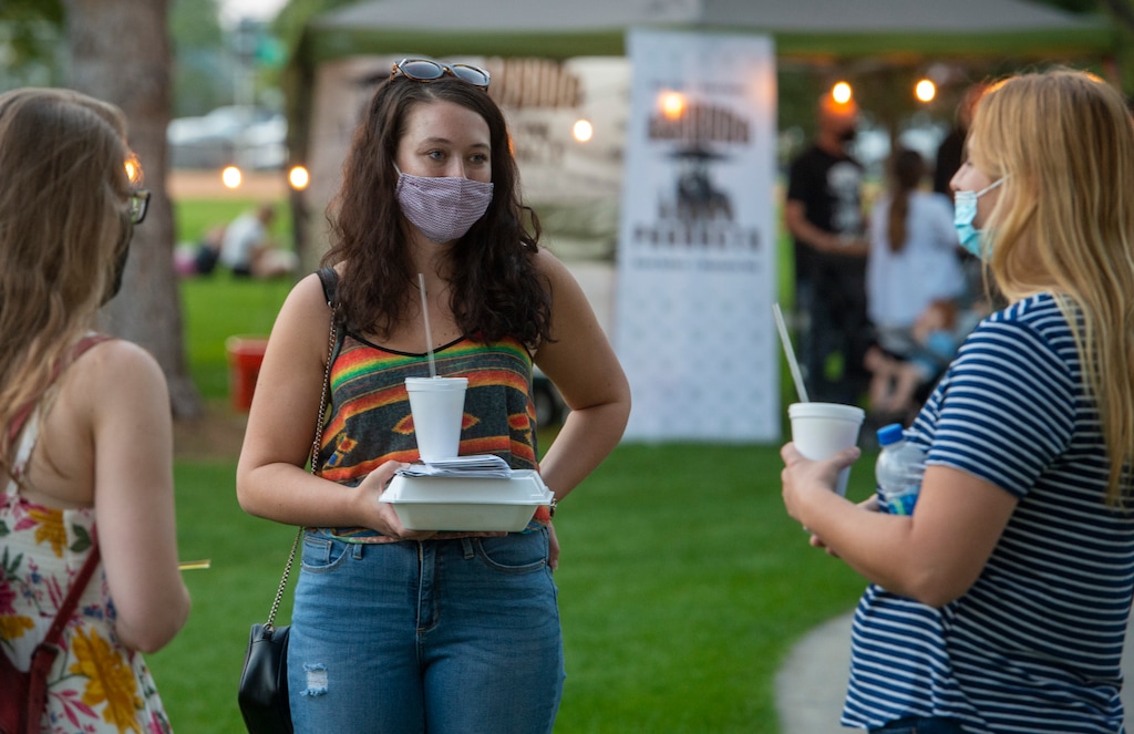 (Rick Egan  |  The Salt Lake Tribune)    Most of the visitors wore masks as they shopped the Farmers Market at Orem City Park, on Wednesday, Sept. 16, 2020.
