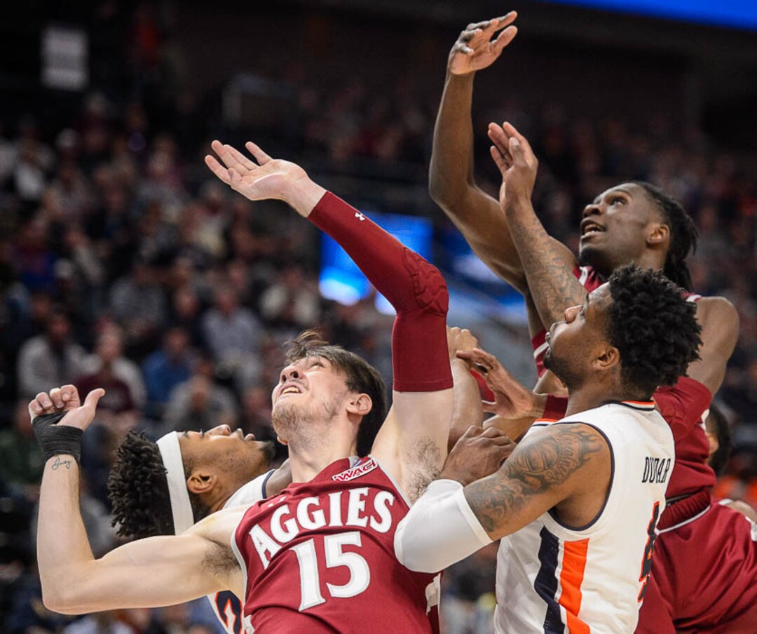 (Trent Nelson | The Salt Lake Tribune)  Auburn faces New Mexico State in the 2019 NCAA Tournament in Salt Lake City on Thursday March 21, 2019.