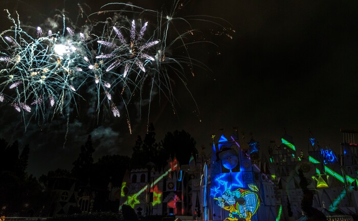 (Photo courtesy Joshua Sudock/Disneyland Resort) Mickey's Mix Magic lights up the night at Disneyland Park with a high-energy projection show celebrating the one and only Mickey Mouse.