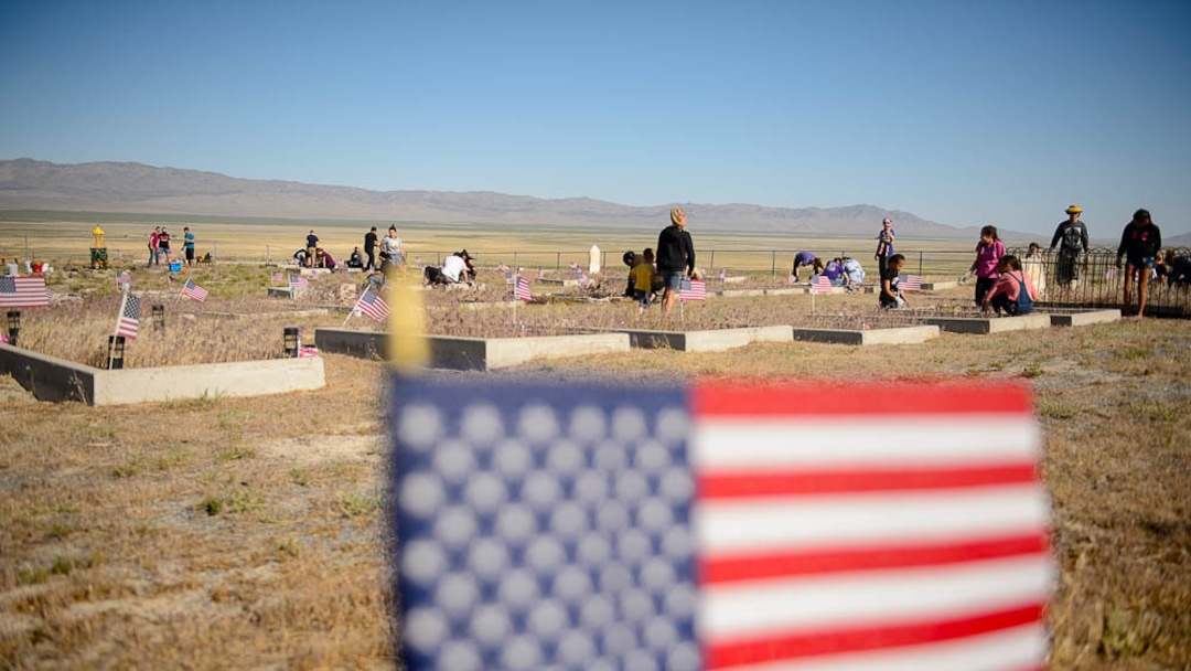 (Trent Nelson | The Salt Lake Tribune)  Descendants of the Hawaiians who settled the desert town of Iosepa took time during their Memorial Day gathering to clean the graves of their ancestors, Saturday May 26, 2018.