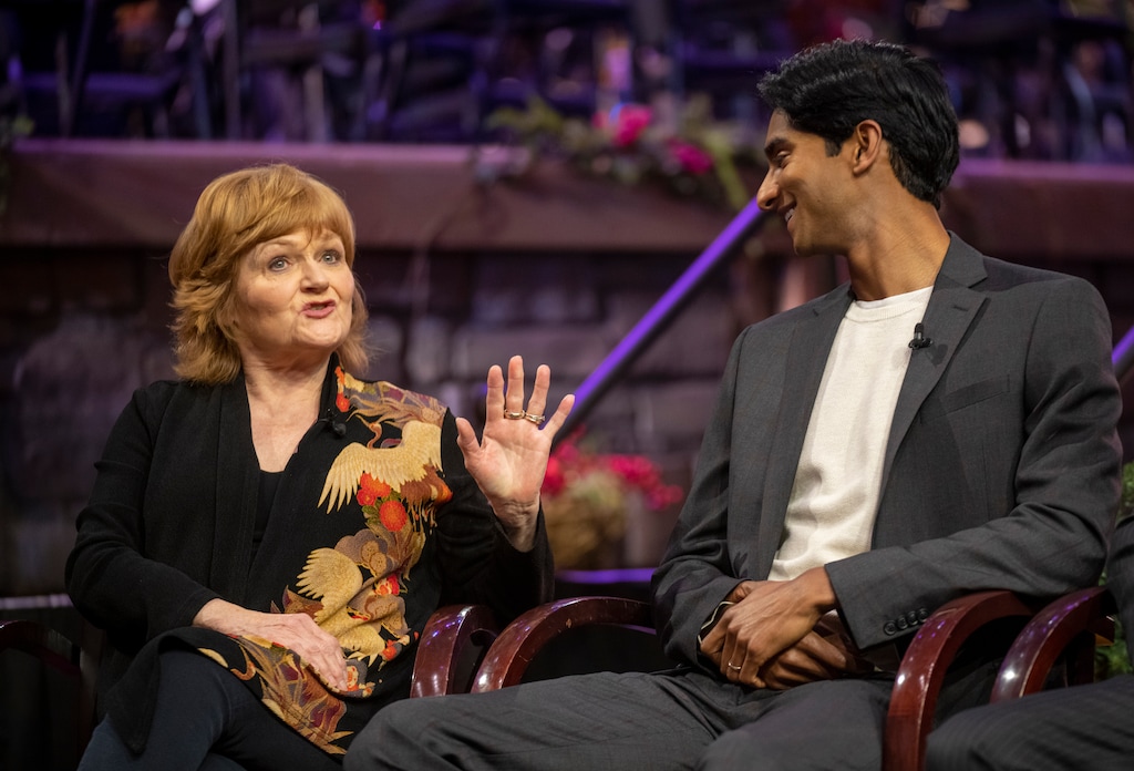 (Rick Egan | The Salt Lake Tribune)  Guest performers Lesley Nicol, from TV's "Downton Abbey," and Michael Maliakel, from the Broadway production of Disney's "Aladdin," talk about The Tabernacle Choir at Temple Square's Christmas Concert on Friday, Dec. 15, 2023.