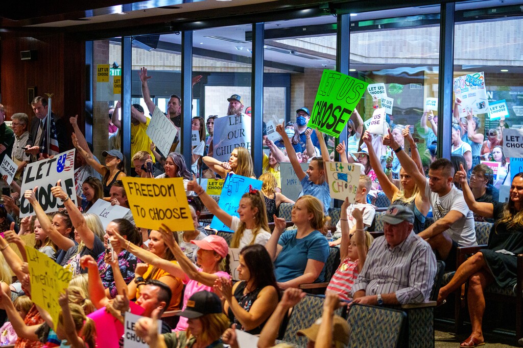 (Trent Nelson | The Salt Lake Tribune) People fill the room as the Salt Lake County Council voted down Dr. Angela Dunn's mask ordinance for K-6 students, on Thursday, Aug. 12, 2021. Would today's division keep the country from uniting if another challenge like 9-11 came upon us?