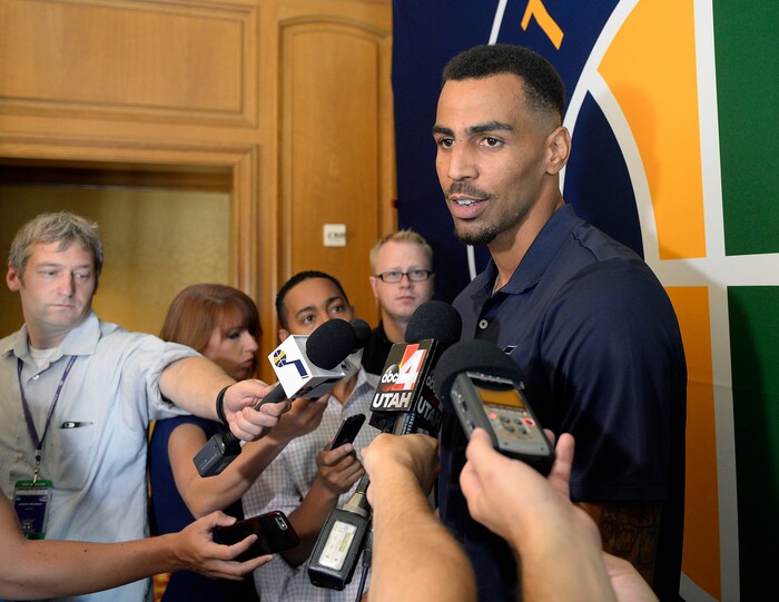 Al Hartmann | The Salt Lake Tribune
Thabo Sefolosha, just signed by the Jazz meets the media for the first time in Salt Lake City Tuesday July 18.