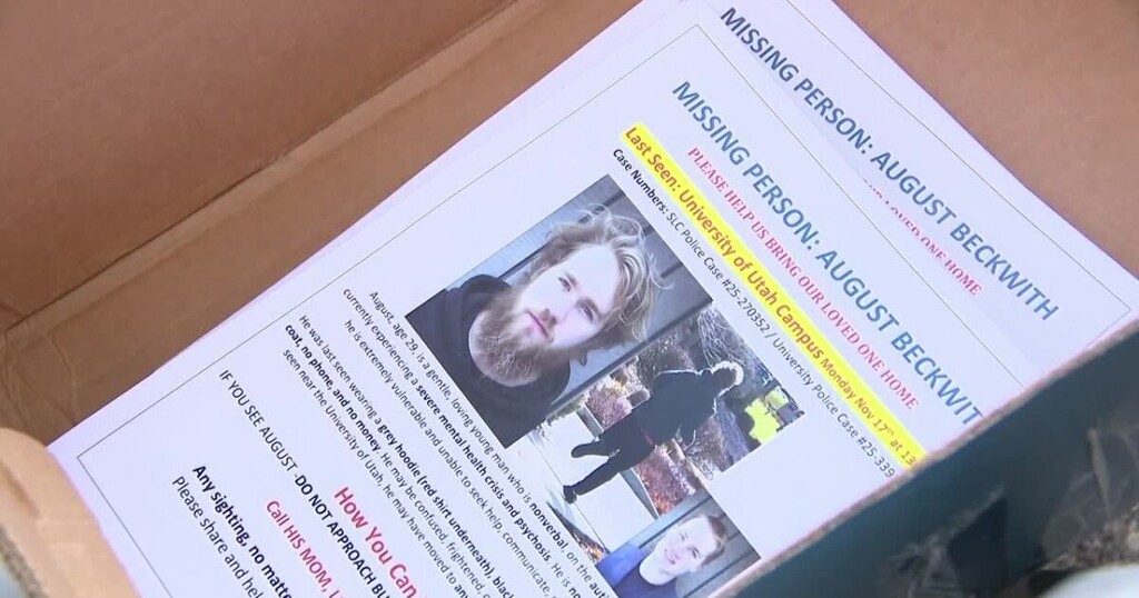 (FOX 13) August Beckwith, the man who went missing near the University of Utah on Nov. 17, 2025, was found alive and safe on Dec. 10, Taylorsville police said.