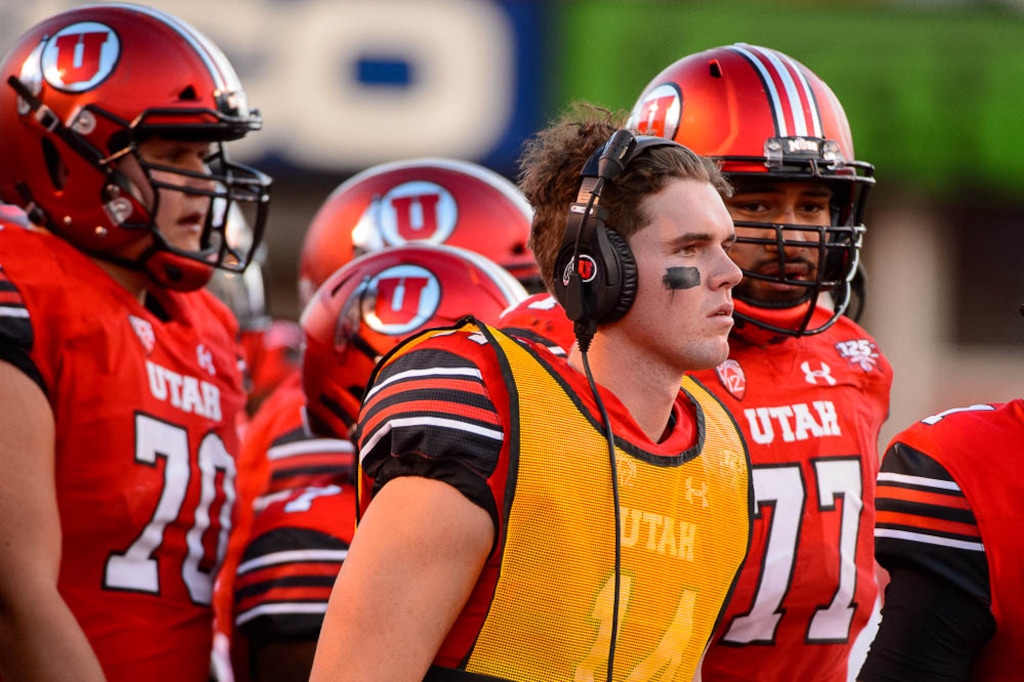 (Trent Nelson | The Salt Lake Tribune)
Utah Utes quarterback Jack Tuttle (14) as the University of Utah Utes host the Weber State Wildcats, Thursday Aug. 30, 2018 at Rice-Eccles Stadium in Salt Lake City.
