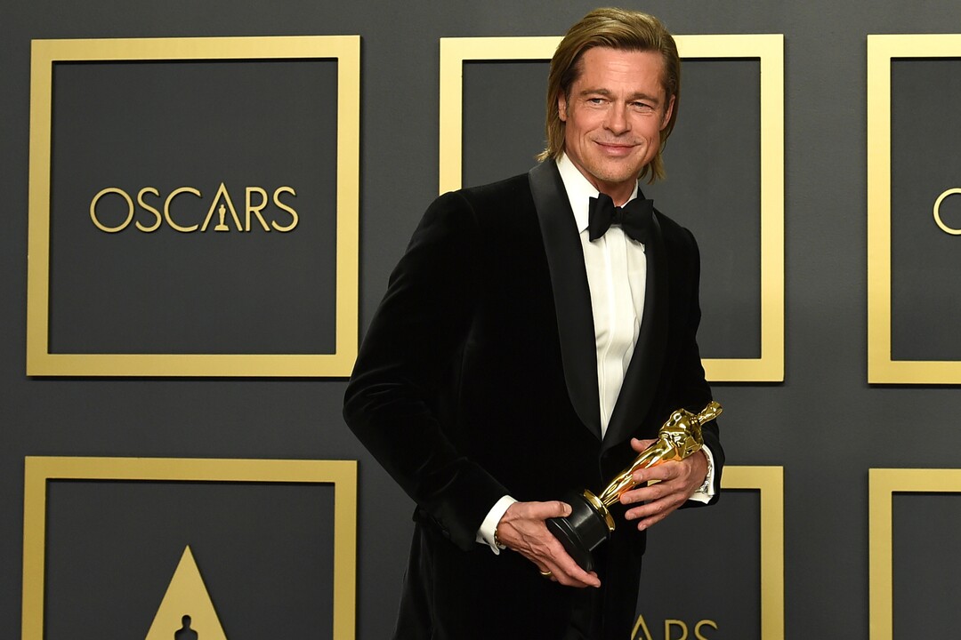 (Jordan Strauss | Invision/AP)  Brad Pitt, winner of the award for best performance by an actor in a supporting role for "Once Upon a Time in Hollywood", poses in the press room at the Oscars on Sunday, Feb. 9, 2020, at the Dolby Theatre in Los Angeles.
