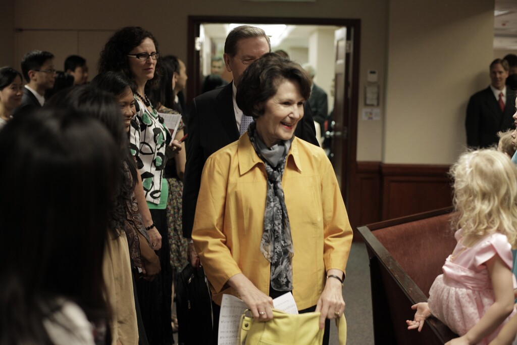 (The Church of Jesus Christ of Latter-day Saints)
Patricia T. Holland greets a young girl at a devotional held in Hong Kong, May 2011. Holland died Thursday, July 20, 2023.