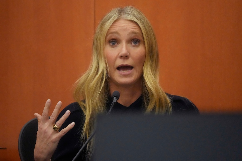 (Rick Bowmer | AP) Gwyneth Paltrow testifies Friday, March 24, 2023, in Park City. Paltrow is accused in a lawsuit of crashing into a skier during a 2016 family ski vacation, leaving him with a head injury and four broken ribs.
