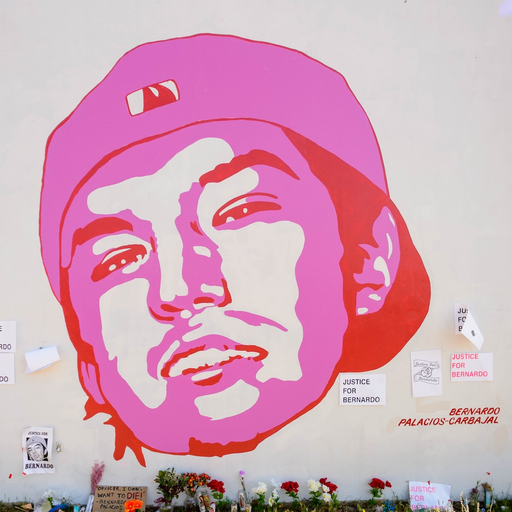 (Trent Nelson  |  The Salt Lake Tribune) Bernardo Palacios-Carbajal appears on a series of murals depicting people killed by police, near 800 South and 300 West in Salt Lake City on Wednesday, July 8, 2020.