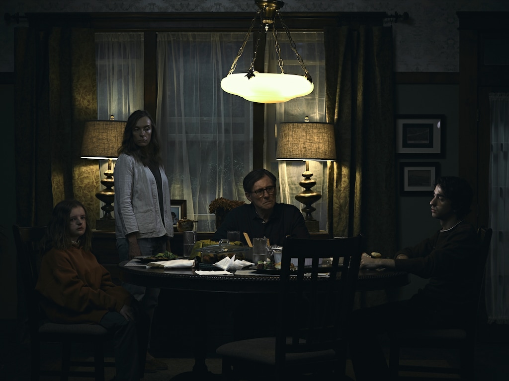 ( Courtesy A24 Films) After the death of their matriarch, a family — from left: daughter Charlie (Milly Shapiro), mother Annie (Toni Collette), father Steve (Gabriel Byrne), and son Peter (Alex Wolff) — confront a mysterious menace in the horror-thriller "Hereditary." The film is premiering in the Midnight section of the 2018 Sundance Film Festival.