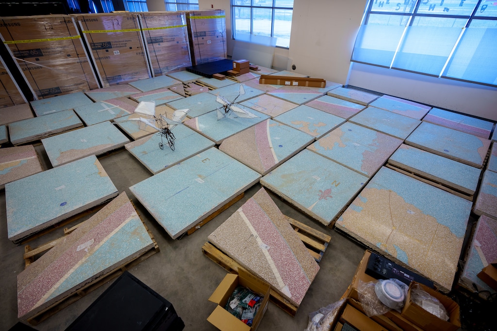 (Trent Nelson  |  The Salt Lake Tribune) The world map from the old Salt Lake City International Airport sits in storage on Monday, April 18, 2022.