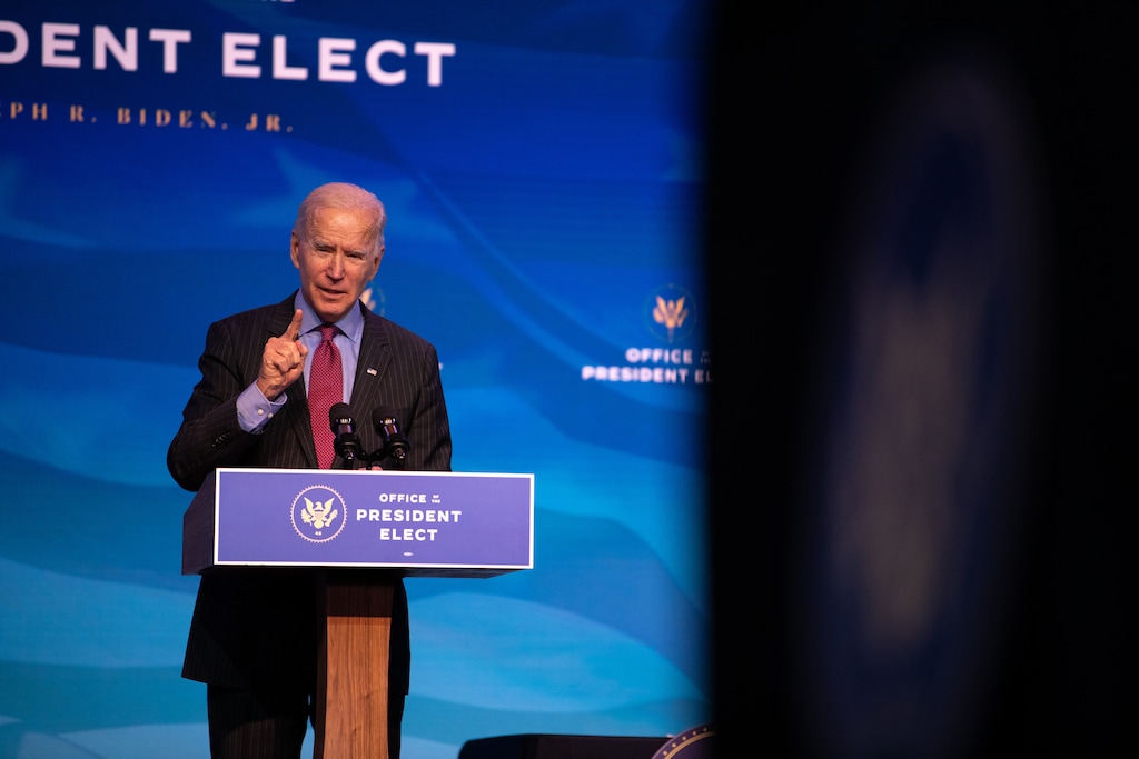 (Kriston Jae Bethel | The New York Times)
President-elect Joe Biden speaks in Wilmington, Del., Jan. 8, 2021. "For the second time in 12 years a newly elected Democratic president is inheriting an economy in deep distress. And while it's hard to focus on such things after last week's Trumpist putsch, a lot depends on whether Joe Biden's plan to deal with our economic woes is effective," writes The New York Times columnist Paul Krugman.