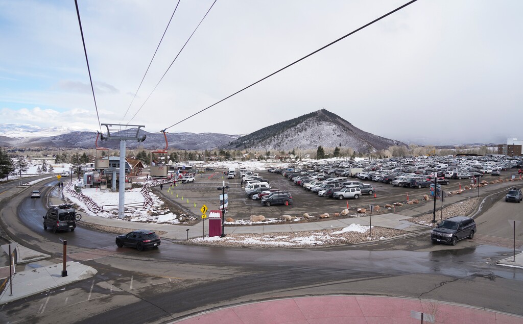(Bethany Baker  |  The Salt Lake Tribune) Vehicles, seen here in Park City on Friday, March 14, 2025, fill the parking lot at Canyons Village ahead of construction of a new, three-story parking structure to be built in the Cabriolet lot. 