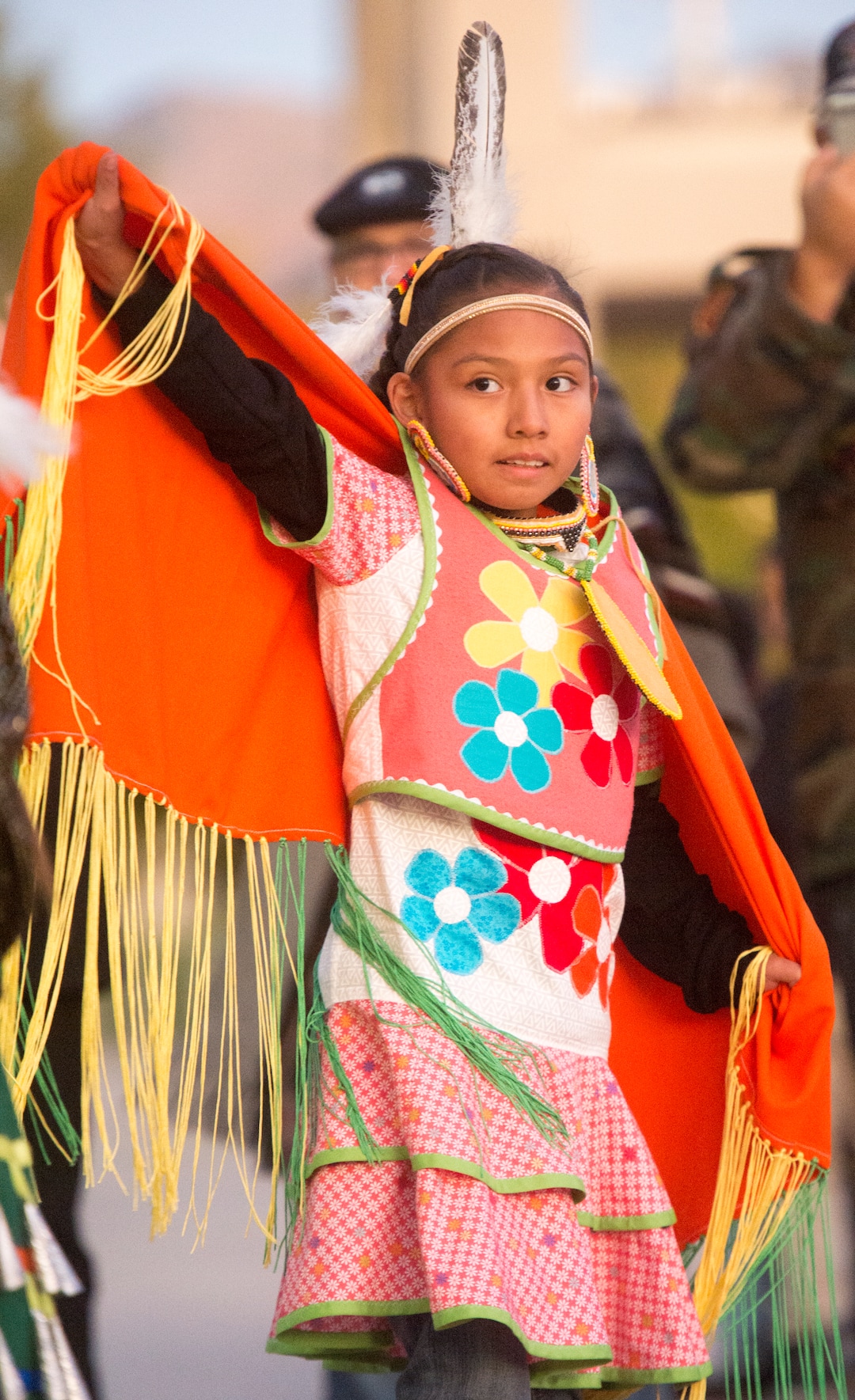 (Rick Egan  |  The Salt Lake Tribune)  Kayla Dashee, 10, of Holladay, dances during the Indigenous Peoples Day celebration, hosted by the Utah League of Native American Voters and PANDOS (Peaceful Advocates for Native Dialogue and Organizing Support) at the Salt Lake City Library, Monday, October 9, 2017.
