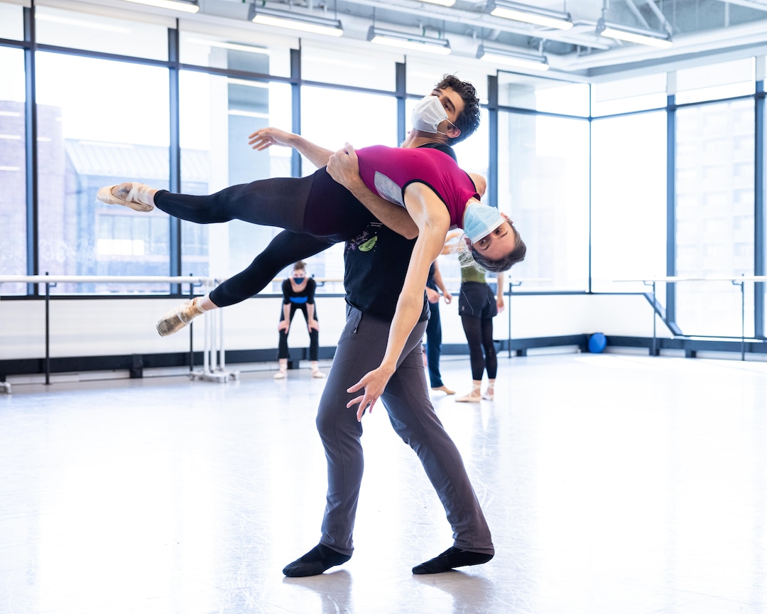 (Beau Pearson  |  courtesy of Ballet West) First soloist Allison DeBona and principal artist Rex Tilton rehearse, in socially distanced conditions, for Ballet West's season opener, "Nine Sinatra Stories." Because of COVID-19 restrictions, only married and cohabitating dancers are performing duets for this show.