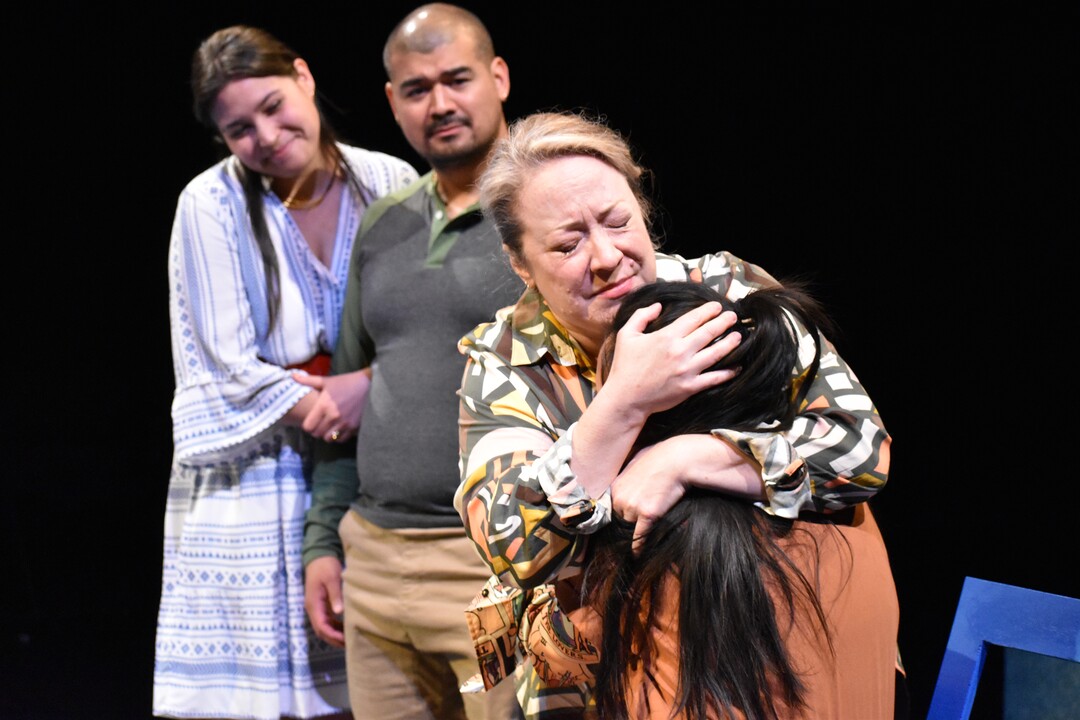 (Sharah Meservy  |  Plan-B Theatre) From left: Jayna Balzer, Carlos Nobleza Posas, April Fossen and Joy Asiado, in a scene from Melissa Leilani Larsons's play "Mestiza, or Mixed," playing June 9-19, 2022, at the Rose Wagner Performing Arts Center in Salt Lake City, produced by Plan-B Theatre.