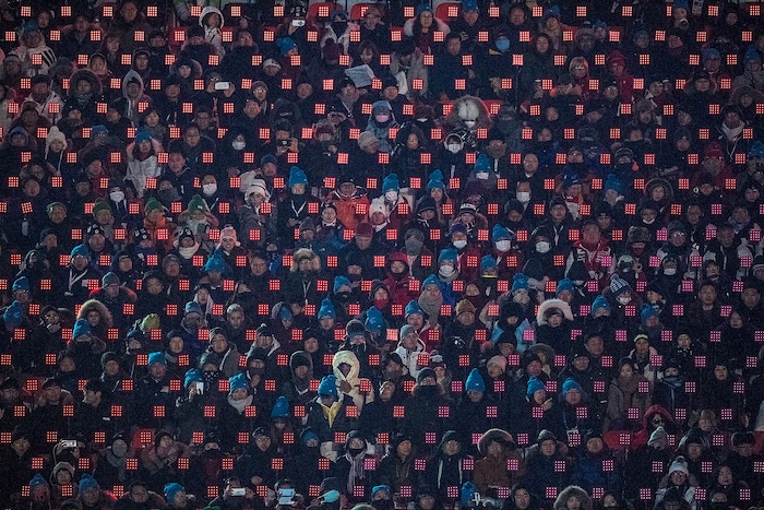 (Chris Detrick  |  The Salt Lake Tribune)  Audience members watch during the Pyeongchang 2018 Winter Olympics opening ceremony at Olympic Stadium Friday, February 9, 2018.  