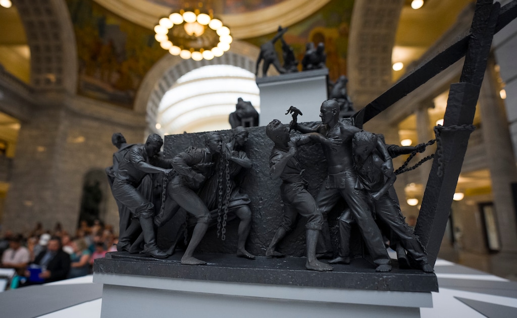 (Bethany Baker  |  The Salt Lake Tribune) A detail of a small-scale model of the Grand Liberty Arch planned for Salt Lake City is seen during a special event introducing the monument and celebrating America's 250th birthday at the Capitol on Monday, July 6, 2026.