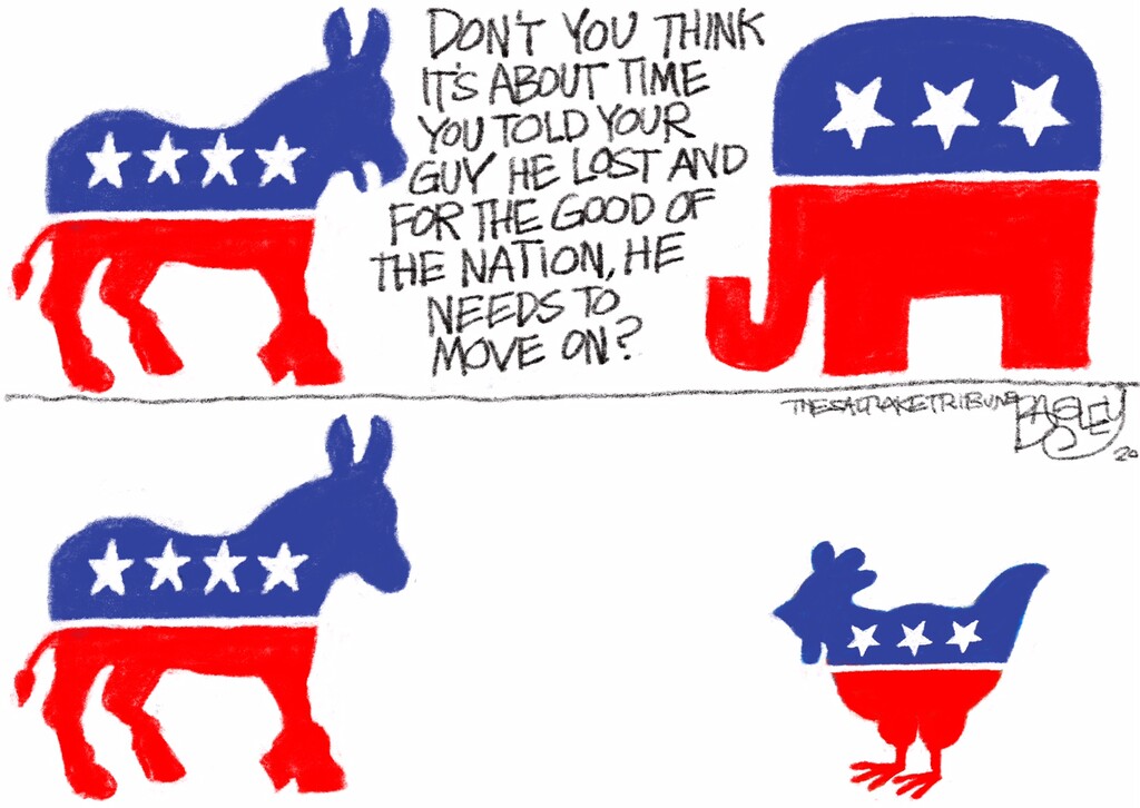 (Pat Bagley | The Salt Lake Tribune) This cartoon, titled "Party Animals," appears in The Salt Lake Tribune on Thursday, Nov. 12, 2020.