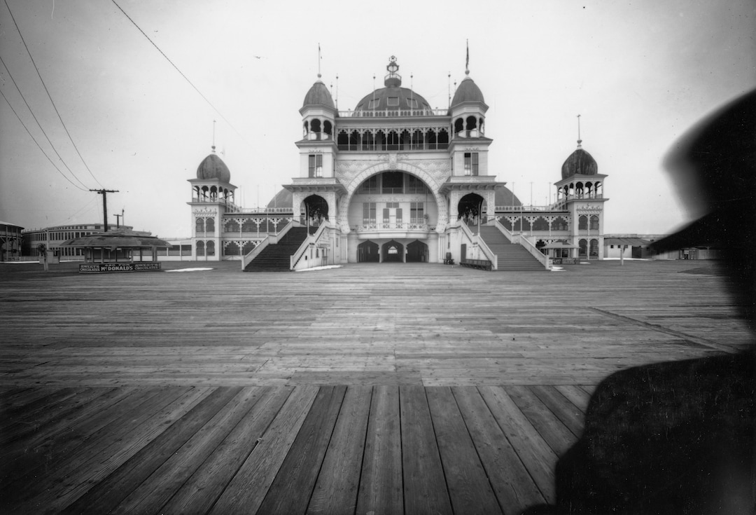 (Utah State Historical Society) A photograph of Saltair, March 4, 1913. The first version of the venue, Saltair I, designed by Richard K. A. Kletting, was extravagant and intriguing to visitors who saw the "Moorish" design as an escape from the ordinary. According to Christopher Merritt, a state historic preservation officer, Kletting toured Coney Island and other amusement parks across the country before designing Saltair’s pavilion.