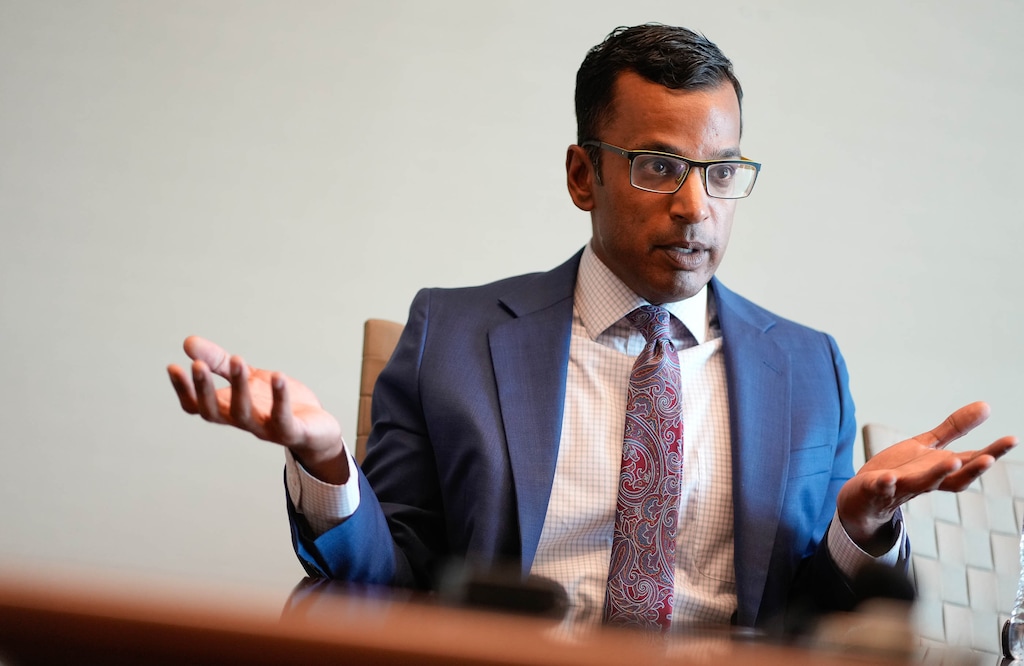(Francisco Kjolseth | The Salt Lake Tribune) Interview with Salt Lake County Clerk GOP candidate Goud Maragani at the Tribune offices Monday, Sept. 12, 2022. Maragani frequently made posts to social media accusing Democrats of stealing the 2020 election.
