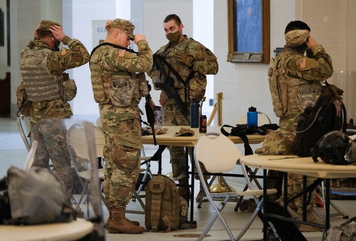 (Francisco Kjolseth  | The Salt Lake Tribune) The National Guard enhances security at the Utah Capitol for the start of the 2021 legislative session in Salt Lake City on Tuesday, Jan. 19, 2021.
