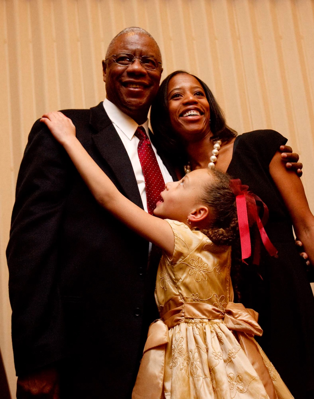 (Trent Nelson | The Salt Lake Tribune) Mia Love was sworn in as the mayor of Saratoga Springs, Friday, Jan. 8, 2010. Following the ceremony she was embraced by her father Jean Bourdeau and daughter Abigale Love.