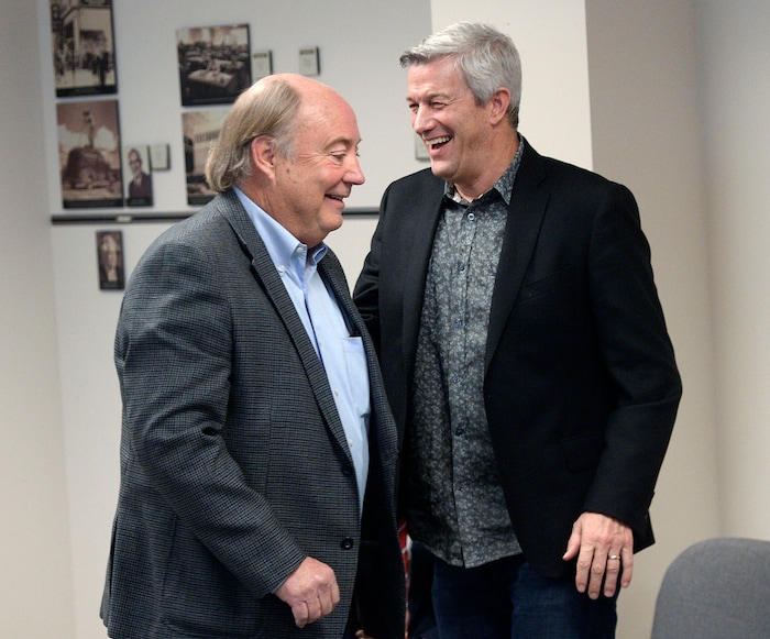 (Al Hartmann  |  The Salt Lake Tribune) 	
Cinematographer T.C Christensen, left, shares a laugh with Director Mitch Davis announcing the filming locations and cast for "The Other Side of Heaven II," the sequel to the beloved 2001 Mormon missionary drama "The Other Side of Heaven."