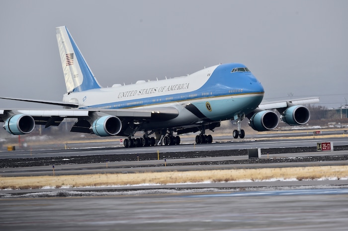 (Scott Sommerdorf   |  The Salt Lake Tribune)   Air Force One arrives at the Ronald R Wright National Air Guard Base, Monday, December 4, 2017.  
