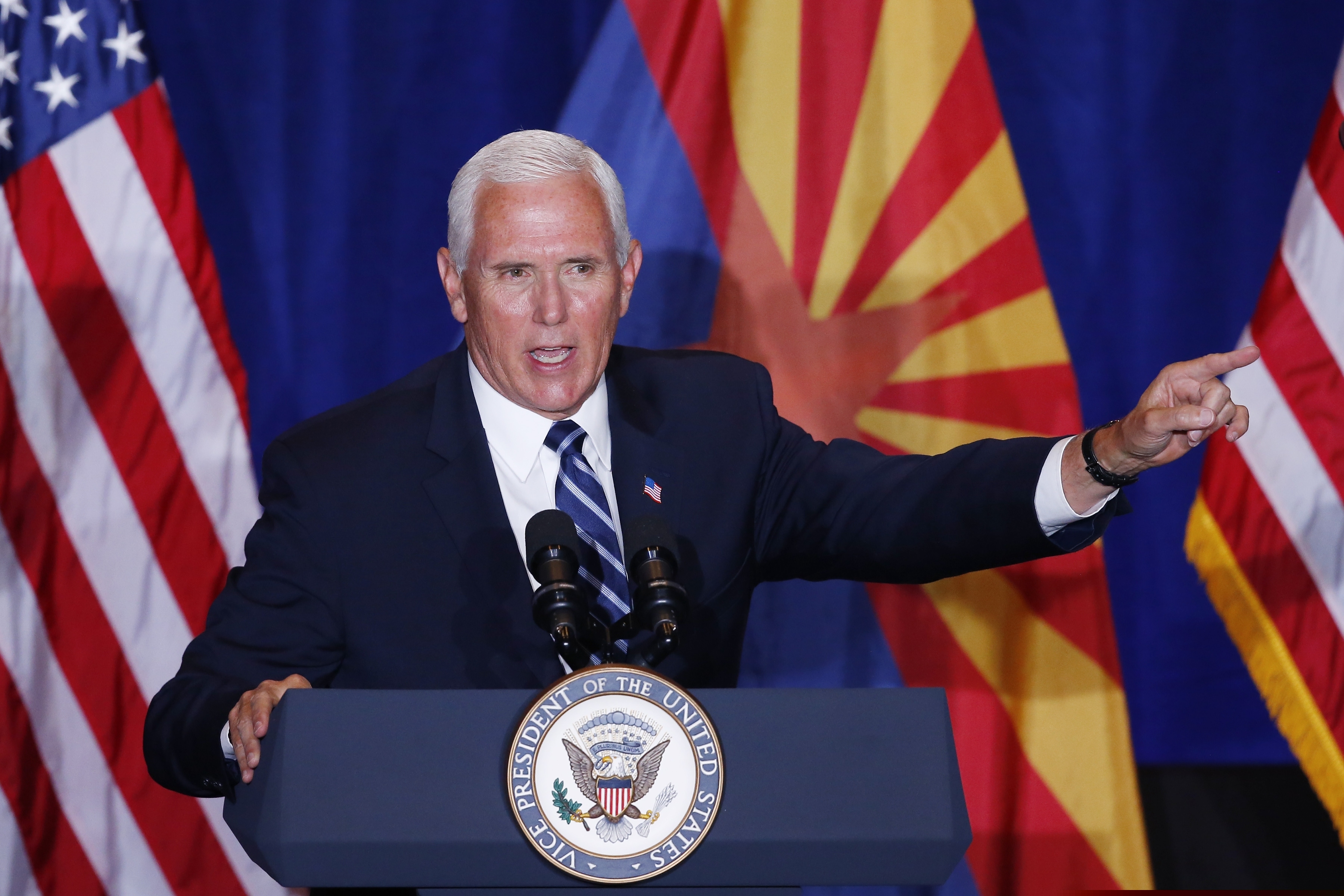 (Ross D. Franklin | AP) Vice President Mike Pence speaks at the "Latter-day Saints for Trump" Coalition launch event Tuesday, Aug. 11, 2020, in Mesa, Ariz.