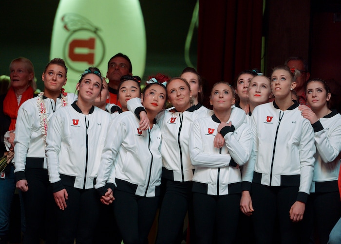 (Leah Hogsten  |  The Salt Lake Tribune) The Red Rocks get ready to take the floor as the No. 4 Utah gymnasts host No. 20 Georgia in the final regular season meet at Jon M Huntsman Center in Salt Lake City Friday, March 16, 2018. 